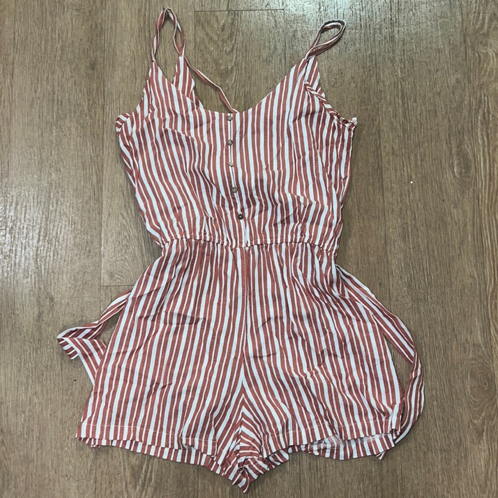 Red and white striped romper